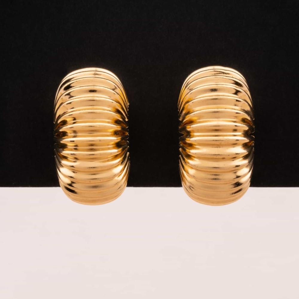 LES BERNARD Gold Plates Hoop Clip On Earrings